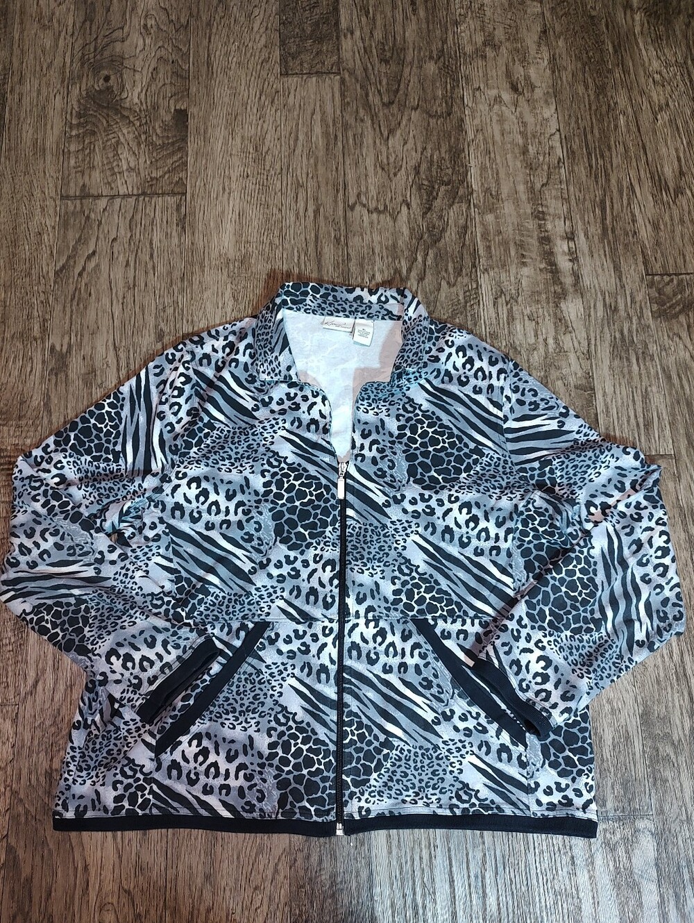 Kim Rogers Black & White Animal-Print Bomber Jacket Size XL - Picture 4 of 6